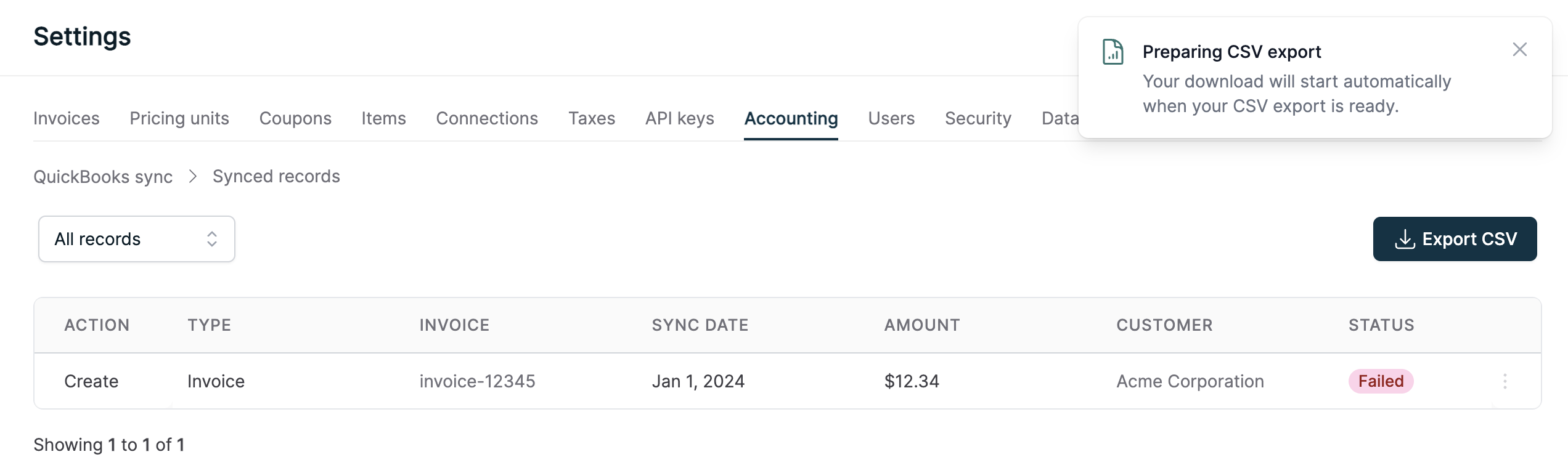 Export CSV view